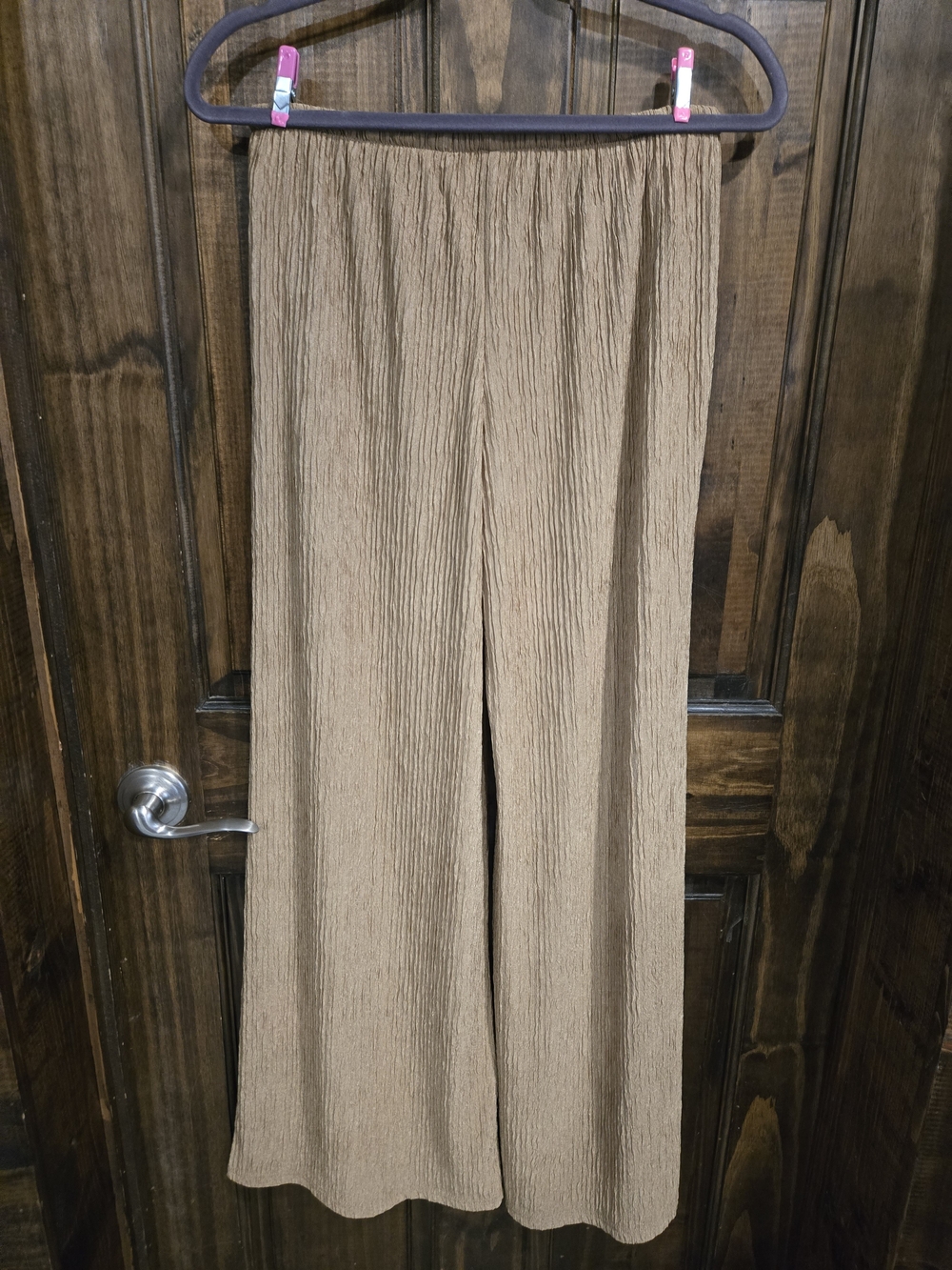 Wide Leg Ribbed Drawstring Pants - Tan - Picture 3 of 3